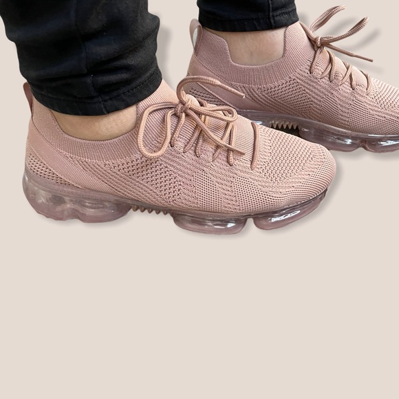 New Muave Color Lace-Up Knitted Bubble Sneakers - Picture 3 of 4